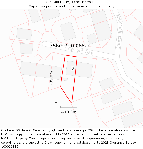 2, CHAPEL WAY, BRIGG, DN20 8EB: Plot and title map