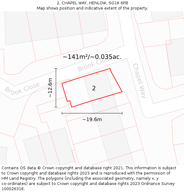 2, CHAPEL WAY, HENLOW, SG16 6PB: Plot and title map