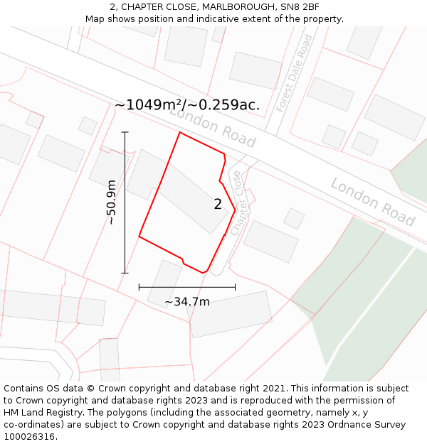 2, CHAPTER CLOSE, MARLBOROUGH, SN8 2BF: Plot and title map