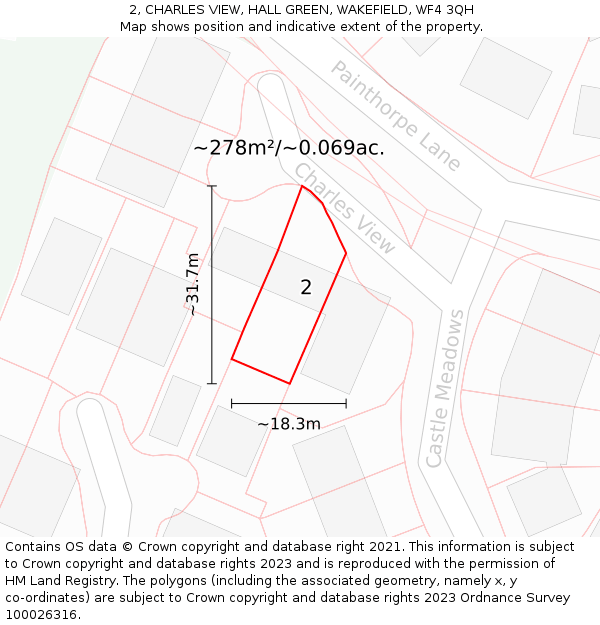 2, CHARLES VIEW, HALL GREEN, WAKEFIELD, WF4 3QH: Plot and title map