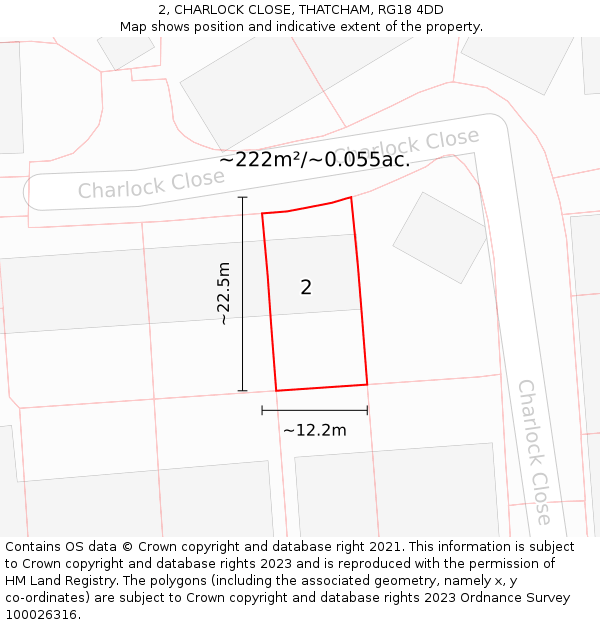 2, CHARLOCK CLOSE, THATCHAM, RG18 4DD: Plot and title map