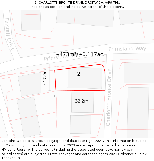 2, CHARLOTTE BRONTE DRIVE, DROITWICH, WR9 7HU: Plot and title map