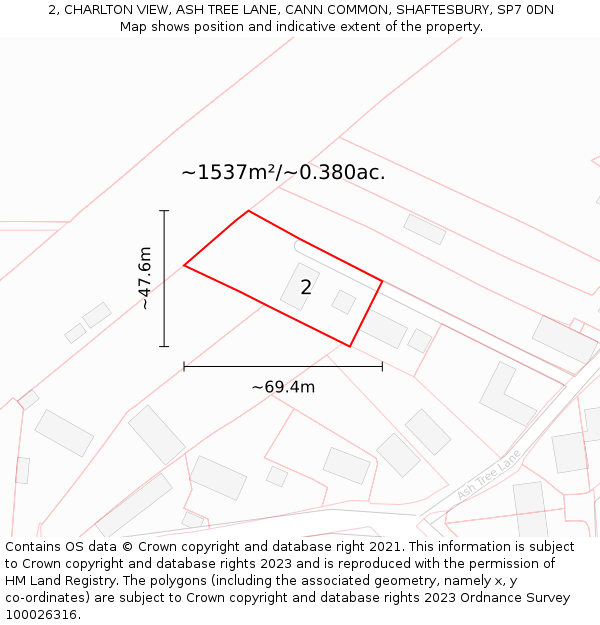 2, CHARLTON VIEW, ASH TREE LANE, CANN COMMON, SHAFTESBURY, SP7 0DN: Plot and title map