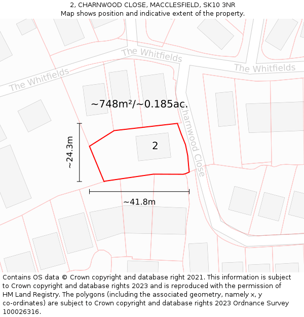 2, CHARNWOOD CLOSE, MACCLESFIELD, SK10 3NR: Plot and title map