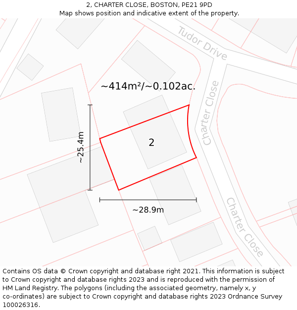 2, CHARTER CLOSE, BOSTON, PE21 9PD: Plot and title map