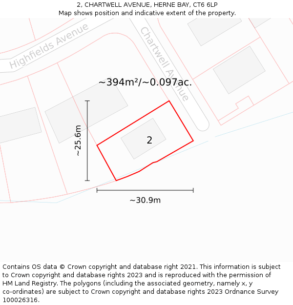 2, CHARTWELL AVENUE, HERNE BAY, CT6 6LP: Plot and title map