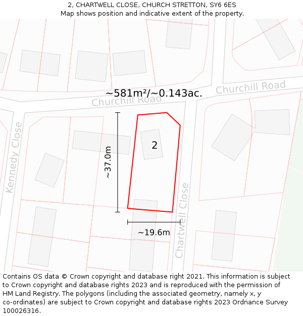 2, CHARTWELL CLOSE, CHURCH STRETTON, SY6 6ES: Plot and title map