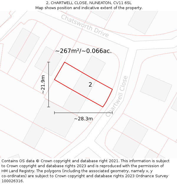 2, CHARTWELL CLOSE, NUNEATON, CV11 6SL: Plot and title map