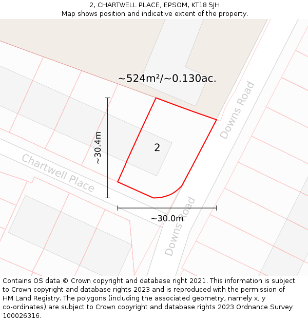 2, CHARTWELL PLACE, EPSOM, KT18 5JH: Plot and title map