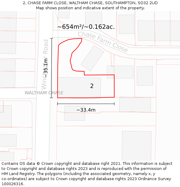 2, CHASE FARM CLOSE, WALTHAM CHASE, SOUTHAMPTON, SO32 2UD: Plot and title map