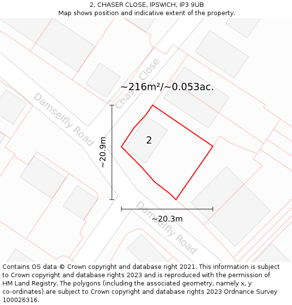 2, CHASER CLOSE, IPSWICH, IP3 9UB: Plot and title map