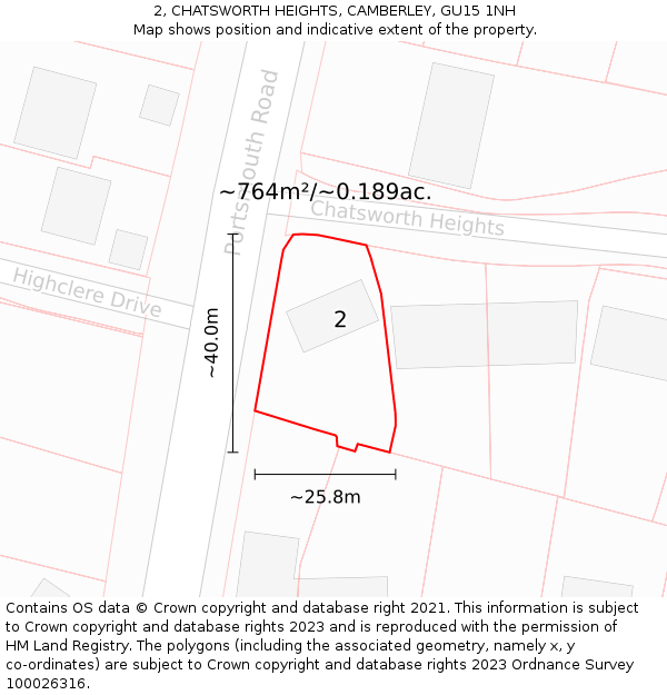 2, CHATSWORTH HEIGHTS, CAMBERLEY, GU15 1NH: Plot and title map