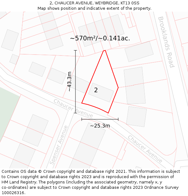 2, CHAUCER AVENUE, WEYBRIDGE, KT13 0SS: Plot and title map
