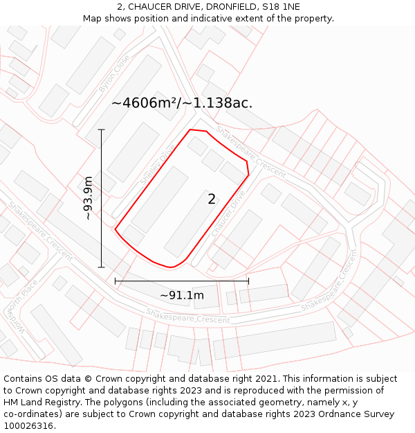 2, CHAUCER DRIVE, DRONFIELD, S18 1NE: Plot and title map