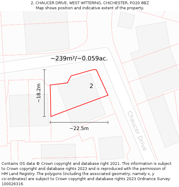 2, CHAUCER DRIVE, WEST WITTERING, CHICHESTER, PO20 8BZ: Plot and title map