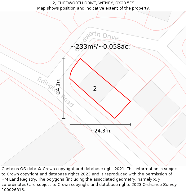 2, CHEDWORTH DRIVE, WITNEY, OX28 5FS: Plot and title map