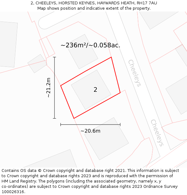 2, CHEELEYS, HORSTED KEYNES, HAYWARDS HEATH, RH17 7AU: Plot and title map