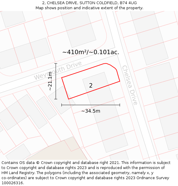 2, CHELSEA DRIVE, SUTTON COLDFIELD, B74 4UG: Plot and title map