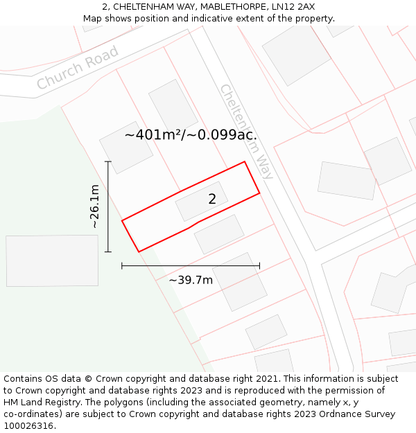 2, CHELTENHAM WAY, MABLETHORPE, LN12 2AX: Plot and title map