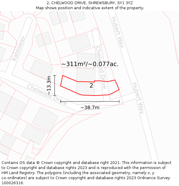 2, CHELWOOD DRIVE, SHREWSBURY, SY1 3YZ: Plot and title map