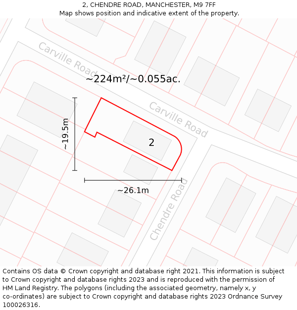2, CHENDRE ROAD, MANCHESTER, M9 7FF: Plot and title map