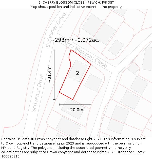 2, CHERRY BLOSSOM CLOSE, IPSWICH, IP8 3ST: Plot and title map
