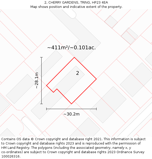 2, CHERRY GARDENS, TRING, HP23 4EA: Plot and title map