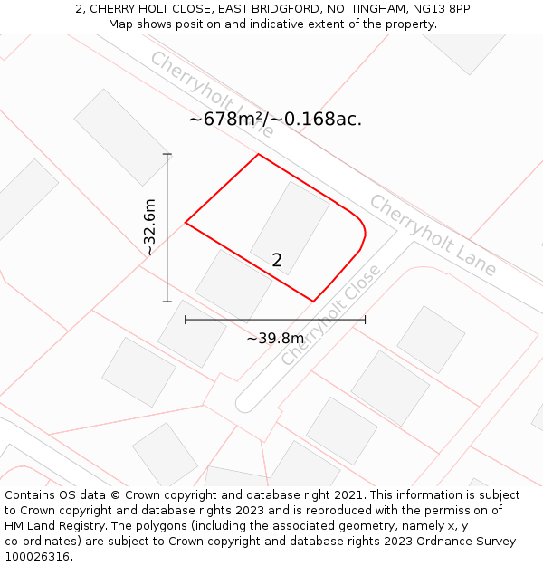 2, CHERRY HOLT CLOSE, EAST BRIDGFORD, NOTTINGHAM, NG13 8PP: Plot and title map