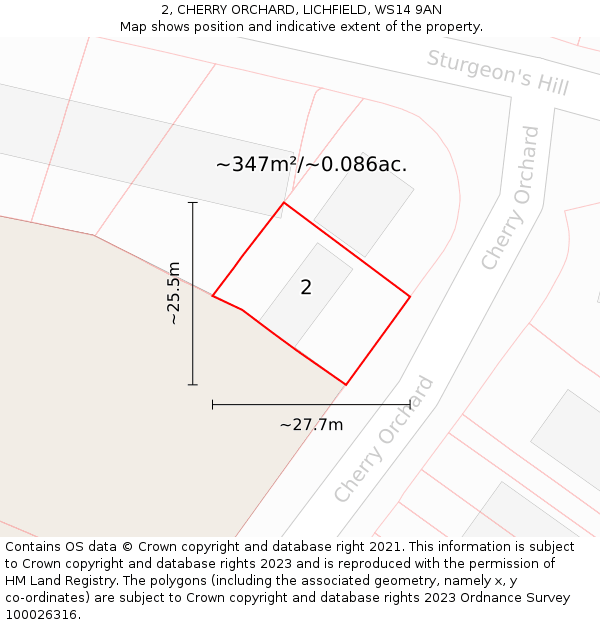 2, CHERRY ORCHARD, LICHFIELD, WS14 9AN: Plot and title map