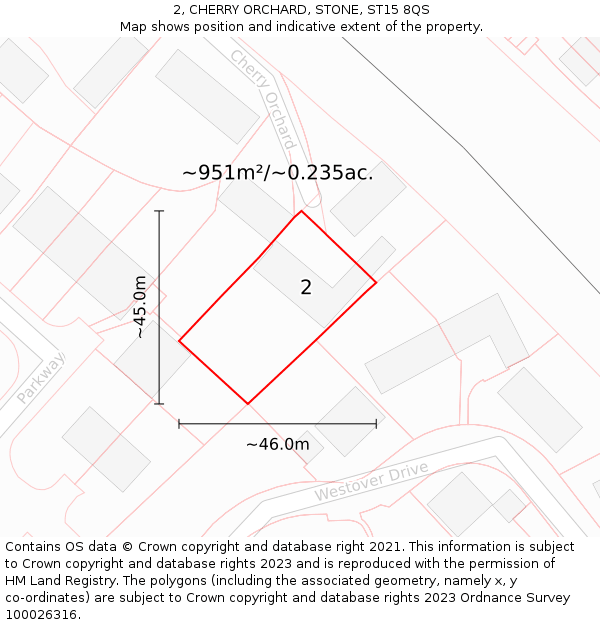 2, CHERRY ORCHARD, STONE, ST15 8QS: Plot and title map