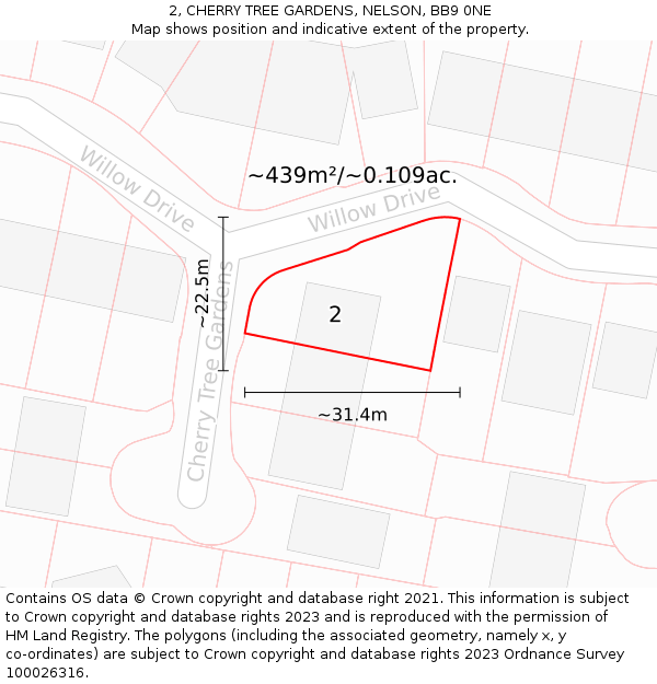 2, CHERRY TREE GARDENS, NELSON, BB9 0NE: Plot and title map