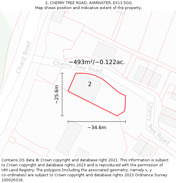 2, CHERRY TREE ROAD, AXMINSTER, EX13 5GQ: Plot and title map