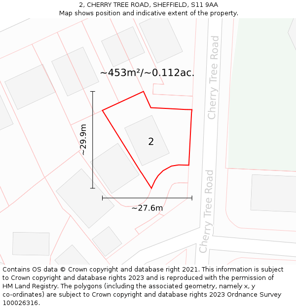 2, CHERRY TREE ROAD, SHEFFIELD, S11 9AA: Plot and title map