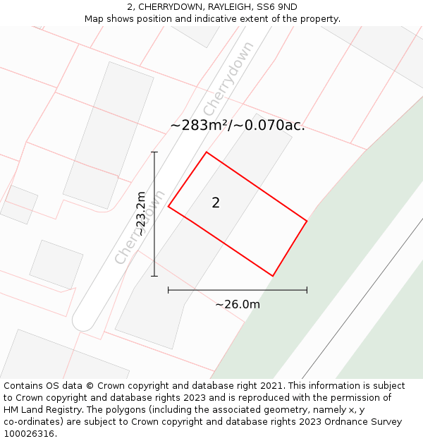 2, CHERRYDOWN, RAYLEIGH, SS6 9ND: Plot and title map