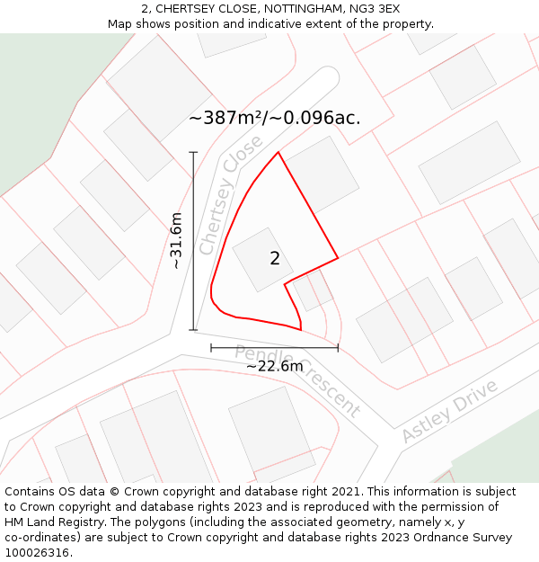 2, CHERTSEY CLOSE, NOTTINGHAM, NG3 3EX: Plot and title map