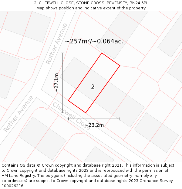 2, CHERWELL CLOSE, STONE CROSS, PEVENSEY, BN24 5PL: Plot and title map