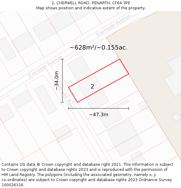 2, CHERWELL ROAD, PENARTH, CF64 3PE: Plot and title map