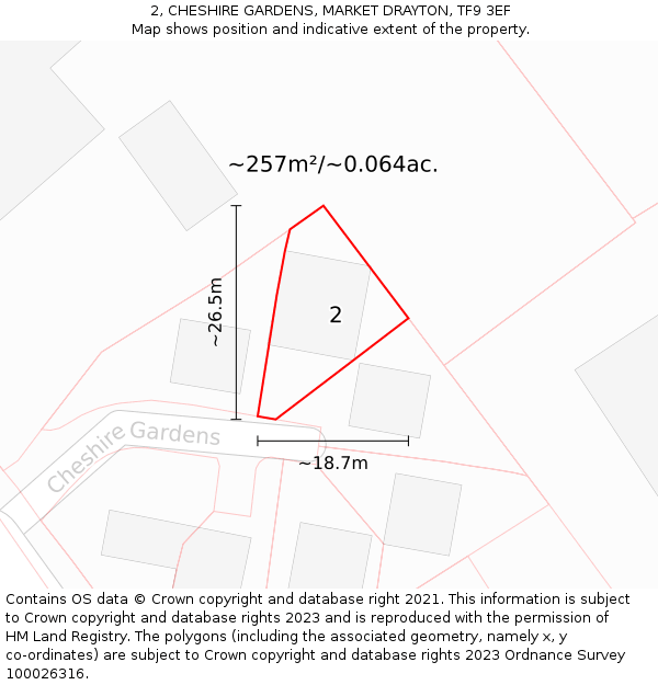 2, CHESHIRE GARDENS, MARKET DRAYTON, TF9 3EF: Plot and title map