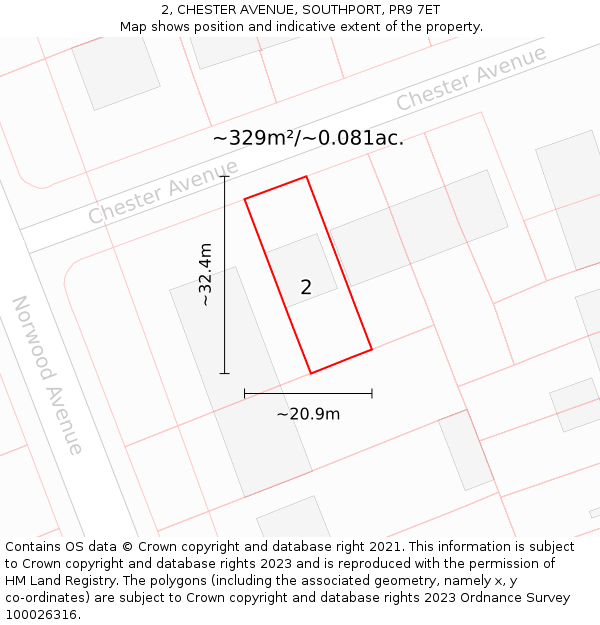 2, CHESTER AVENUE, SOUTHPORT, PR9 7ET: Plot and title map