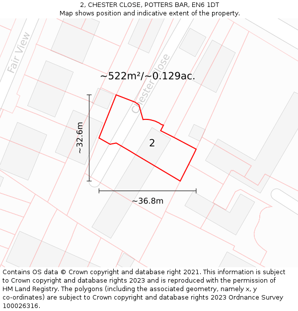 2, CHESTER CLOSE, POTTERS BAR, EN6 1DT: Plot and title map