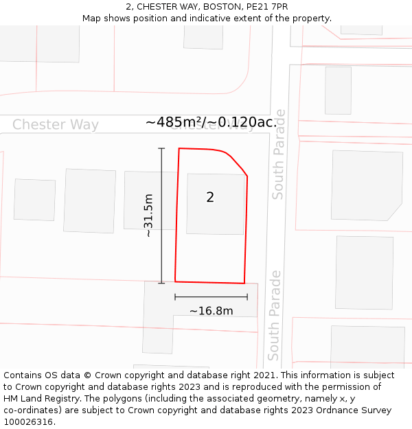 2, CHESTER WAY, BOSTON, PE21 7PR: Plot and title map