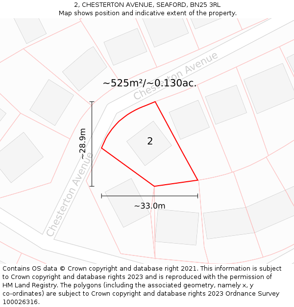 2, CHESTERTON AVENUE, SEAFORD, BN25 3RL: Plot and title map