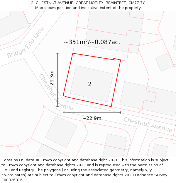 2, CHESTNUT AVENUE, GREAT NOTLEY, BRAINTREE, CM77 7YJ: Plot and title map