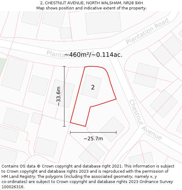 2, CHESTNUT AVENUE, NORTH WALSHAM, NR28 9XH: Plot and title map