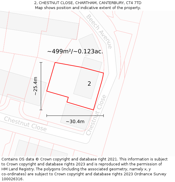 2, CHESTNUT CLOSE, CHARTHAM, CANTERBURY, CT4 7TD: Plot and title map