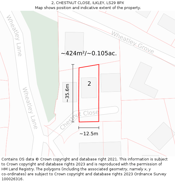 2, CHESTNUT CLOSE, ILKLEY, LS29 8PX: Plot and title map