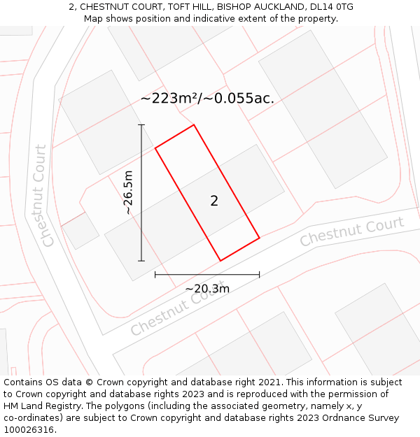 2, CHESTNUT COURT, TOFT HILL, BISHOP AUCKLAND, DL14 0TG: Plot and title map