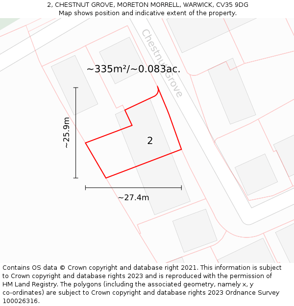 2, CHESTNUT GROVE, MORETON MORRELL, WARWICK, CV35 9DG: Plot and title map