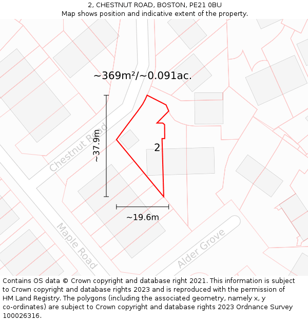 2, CHESTNUT ROAD, BOSTON, PE21 0BU: Plot and title map