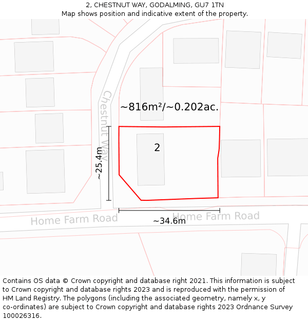 2, CHESTNUT WAY, GODALMING, GU7 1TN: Plot and title map